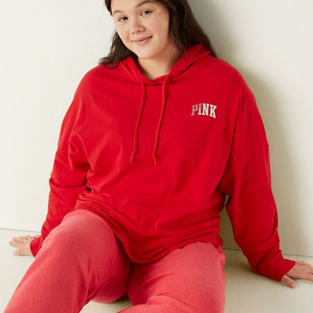 Pink VS varsity long sleeve pullover tee